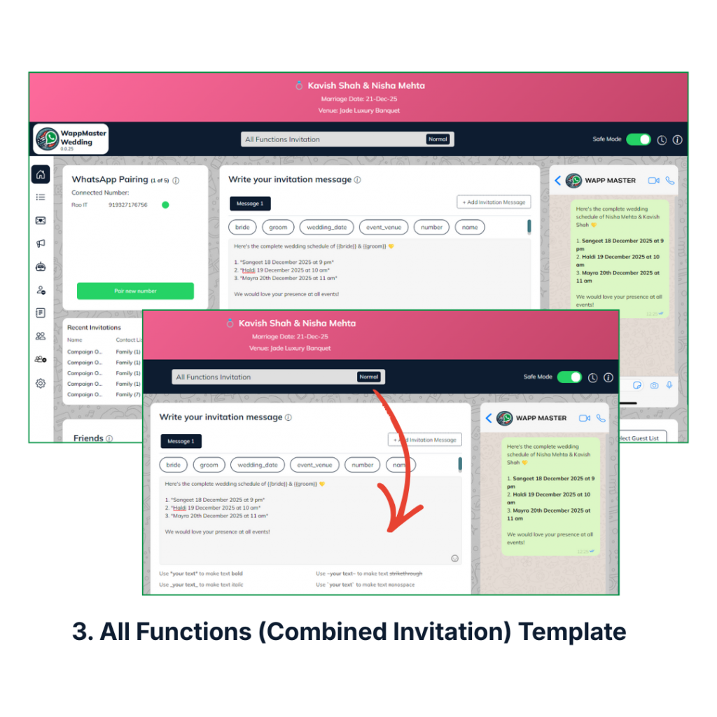 Template for attending the Wedding Functions. 5 ready made templates for WAppMaster Wedding Edition.