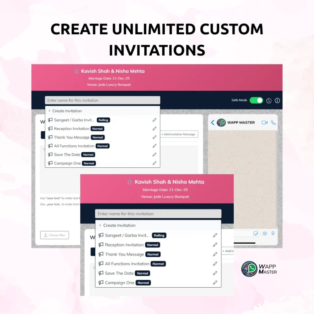 Create Unlimited Custom Invitation on WappMaster for Whatsapp Wedding Invitations