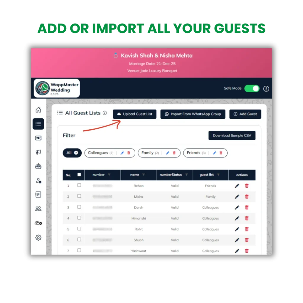 Easy Importing Guests through Whatsapp Groups, CSV file.
