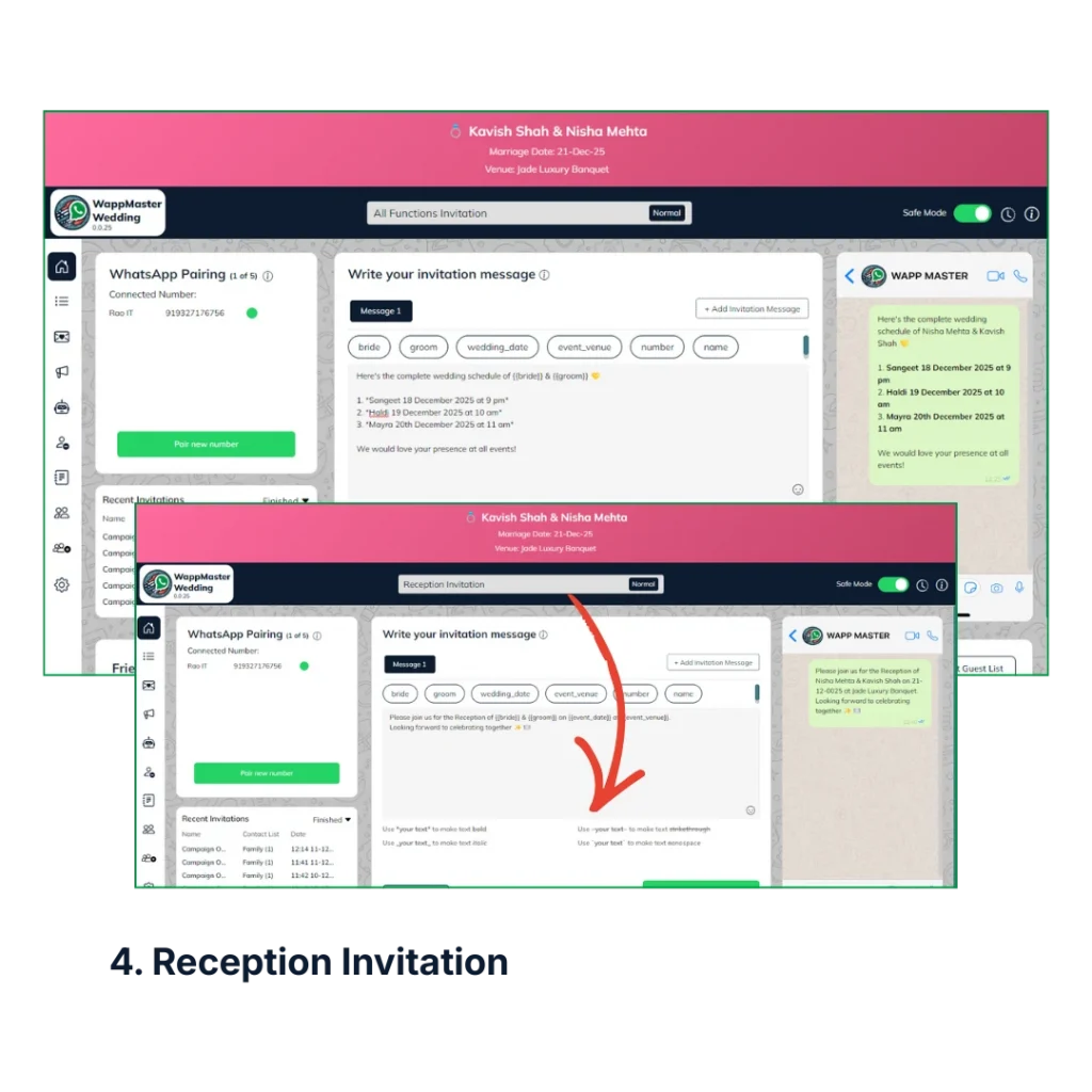 Template for attending the Wedding Functions. 5 ready made templates for WAppMaster Wedding Edition.