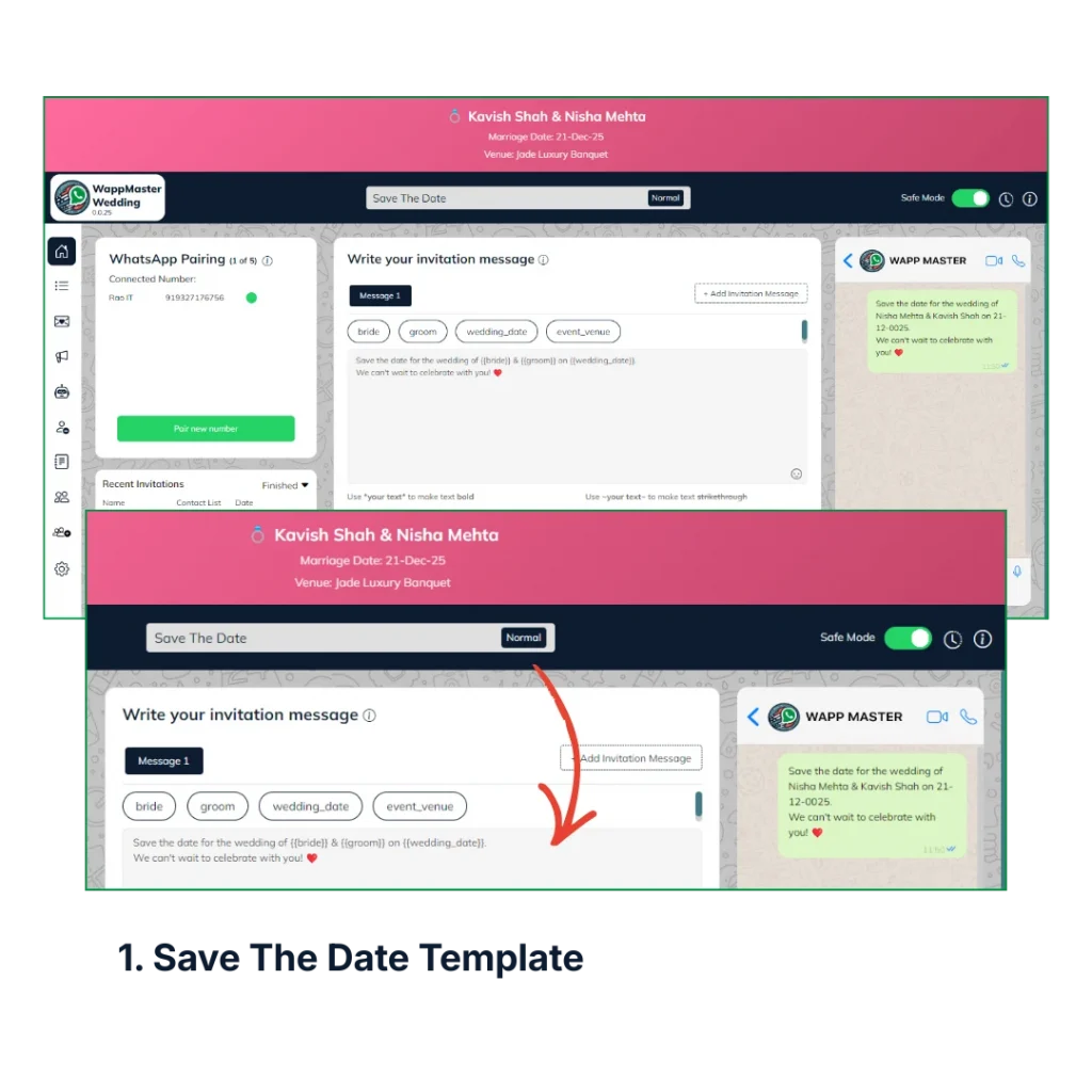 Template for attending the Wedding Functions. 5 ready made templates for WAppMaster Wedding Edition.