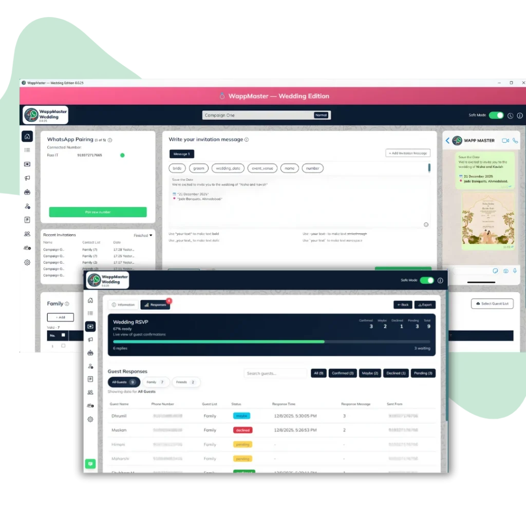 Dashboard of WAppMaster Wedding Edition 