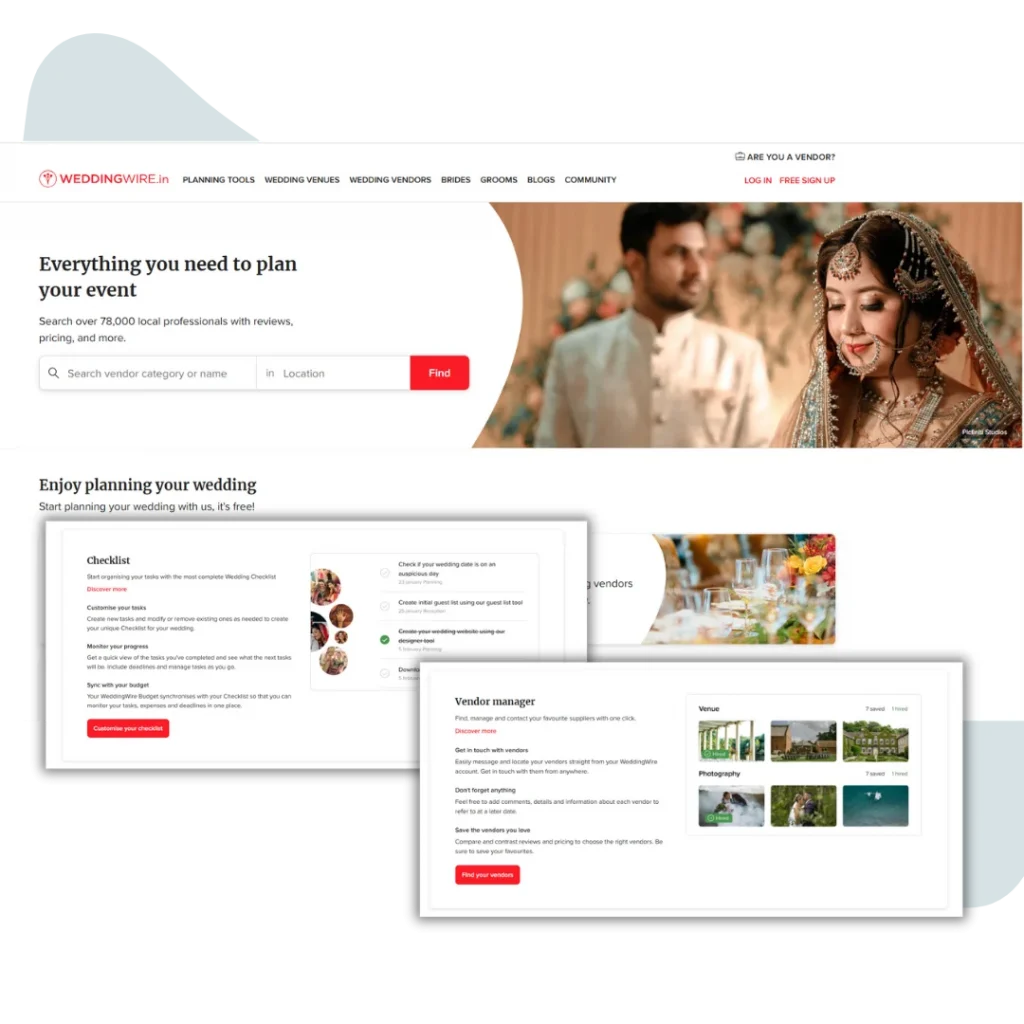 Dashboard of WeddingWire for Detailed planning